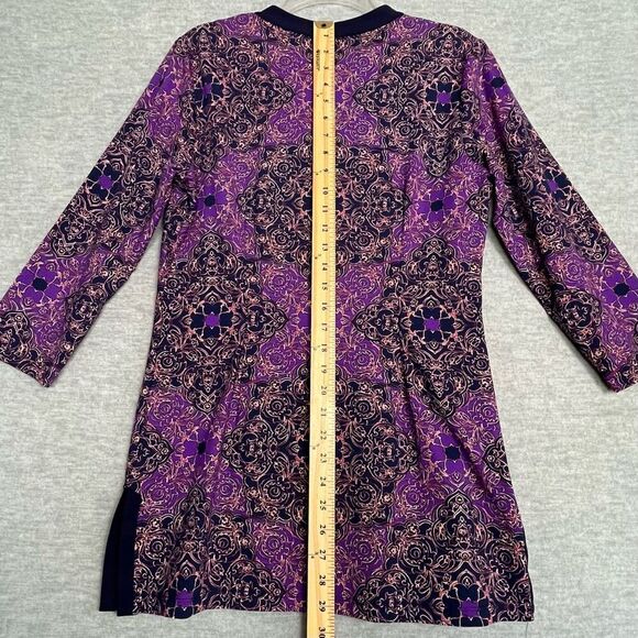 J. McLaughlin Catalina Cloth Tunic Top Women's Medium Purple Blue Floral V Neck - Picture 9 of 11